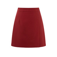 秋水伊人简约通勤A字短裙夏季女小个子时尚百搭开衩半裙 枣红 XL