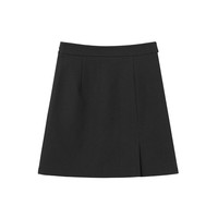 秋水伊人简约通勤A字短裙夏季女小个子时尚百搭开衩半裙 黑色 M