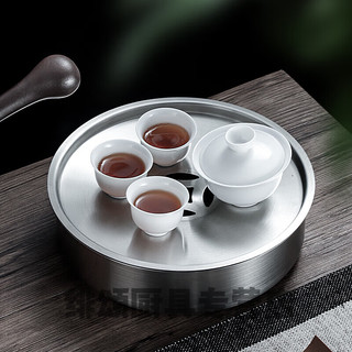小酱仕小茶盘一人用潮汕复古304不锈钢茶盘仿锡壶承干湿泡茶台工夫茶盘 拉丝工艺茶盘 SUS304