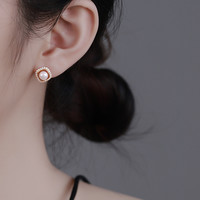【中国黄金】珍尚银天然淡水珍珠耳钉女纯银耳饰小众气质高级耳环