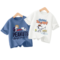 史努比(SNOOPY)【2件装】童装儿童短袖T恤男女童纯棉夏装 靛蓝红琴+白钓鱼