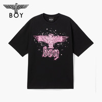 BOY LONDON【暗夜星辰】 秋季情侣款短袖烫钻粉色老鹰T恤 N01003