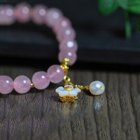 【中国黄金】珍尚银桃花粉水晶手串手链转运上升送闺蜜520