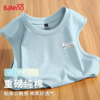 班尼路(Baleno)日系简约风背心男夏季重磅纯棉吸湿排汗舒适透气圆领百搭上衣 【纯棉】-浅蓝#JPB涂鸦字胶带X L