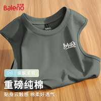班尼路(Baleno)日系简约风背心男夏季重磅纯棉吸湿排汗舒适透气圆领百搭上衣 【纯棉】-灰绿#JPB涂鸦字胶带X 4XL