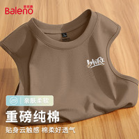 班尼路(Baleno)日系简约风背心男夏季重磅纯棉吸湿排汗舒适透气圆领百搭上衣 【纯棉】-咖#JPB涂鸦字胶带X 4XL