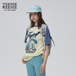 TEENIE WEENIE 小熊女装T恤2025年夏季复古潮流美式插肩袖短袖 浅黄色 S