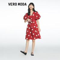 VEROMODA女装新款甜美可爱泡泡袖波点红色连衣裙女|32227B046