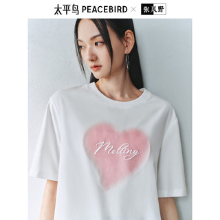 太平鸟女装T恤短袖闪粉爱心渐变春夏季立体图案休闲 白色 S