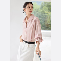 对白法式轻薄白色条纹衬衫女2025春长袖开衫小众宽松通勤上衣 浅粉条纹 M