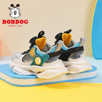 BoBDoG巴布豆童鞋男童鞋子2025夏款夏季纽扣透气运动网鞋儿童鞋子女 藏青蓝/米 32码