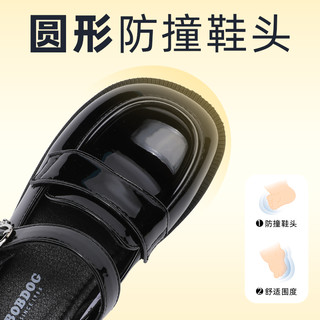 BoBDoG巴布豆童鞋店女童皮鞋春秋英伦公主鞋黑色乐福鞋女孩单鞋 36码
