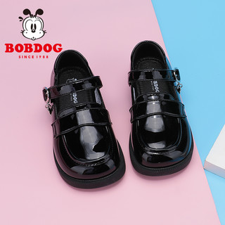 BoBDoG巴布豆童鞋店女童皮鞋春秋英伦公主鞋黑色乐福鞋女孩单鞋 36码