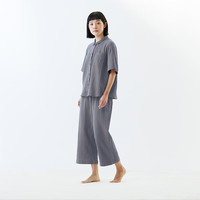 無印良品 MUJI（無印良品 ）女式 无侧缝杨柳纱织五分袖睡衣 家居服25年夏季 FD1L8C5S 浅蓝色 XL (上装165/92A 下装165/74A)