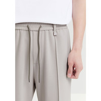 太平鸟男装休闲裤秋雪纺直筒垂感时尚潮牌男士抽绳长裤潮 杏色1（直筒） S