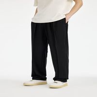 太平鸟男装休闲裤秋雪纺直筒垂感时尚潮牌男士抽绳长裤潮 黑色（直筒） L
