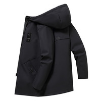 威可多(VICUTU)风衣男中长款潮流百搭休闲夹克外套男士秋薄款连帽纯色上衣 藏青色 L 【95-120斤左右】