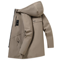 威可多(VICUTU)风衣男中长款潮流百搭休闲夹克外套男士秋薄款连帽纯色上衣 灰色 3XL 【150-170斤左右】