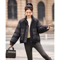 秋冬利落帅气立体针织拼接缩褶羽绒面料鸭绒羽绒羽绒服女