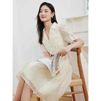 【度假系列】衬衫领天丝连衣裙女夏款气质复古法式裙子