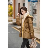 款保暖棉袄连帽绗缝撞色休闲百搭中长款羽绒服女
