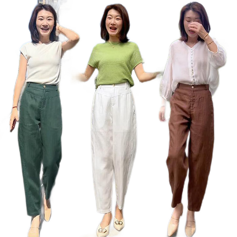  婳如嫣 天丝亚麻 女士哈伦裤