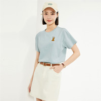 佐丹奴T恤女装纯棉动物叠叠乐刺绣圆领针织短袖T恤 05395385 03 皎白 S