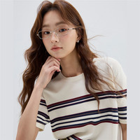 佐丹奴条纹针织衫女夏季法式宽松圆领短袖针织上衣女18355911