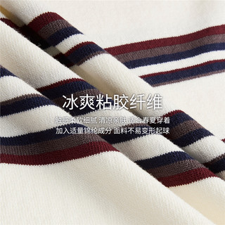 佐丹奴条纹针织衫女夏季法式宽松圆领短袖针织上衣女18355911