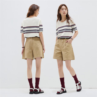 佐丹奴条纹针织衫女夏季法式宽松圆领短袖针织上衣女18355911