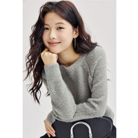佐丹奴针织衫女金属装饰插肩圆领宽松套头针织毛衣女18354932