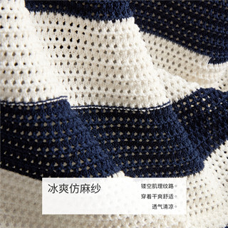 佐丹奴无袖针织衫女时尚镂空错位条纹圆领针织背心女18355806 01 深蓝撞米白-5.17 L