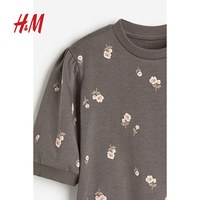 HM童装女婴连衣裙夏季满印心形纯棉卫衣裙子1198572 深灰色/花卉