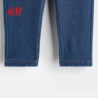 HM童装女婴牛仔裤柔软舒适松紧腰棉混纺弹力牛仔打底裤1114496 深蓝色