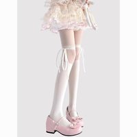 Lolita绑带连裤袜女薄款可爱芭蕾风蝴蝶结蕾丝白色拼接丝袜防勾丝