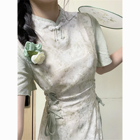 夏季新中式改良版旗袍收腰碎花连衣裙女复古国风长裙