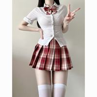 原创纯欲jk辣妹制服收腰修身显瘦白色衬衫百褶裙上衣套装学院风