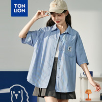 唐狮春夏新款条纹短袖衬衫女简约百搭学院风短袖衬衣TB