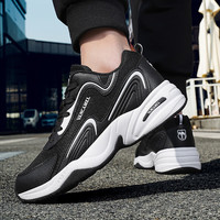 西域骆驼男鞋跑步鞋春季轻便休闲徒步鞋户外运动鞋男005W黑白45