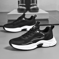 西域骆驼男鞋跑步鞋春季轻便休闲徒步鞋户外运动鞋男005W黑白44