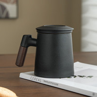 牧禾陶瓷马克杯办公室水杯泡茶杯带过滤内胆茶水分离家用带盖带柄杯子 木语办公杯—白
