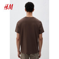 HM男装女装T恤2025夏季圆领短袖简约内搭打底衫T恤0685816 180/116 棕色252