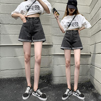 牛仔短裤女夏季2025年薄款高腰潮ins显瘦宽松卷边a字阔腿热裤 29