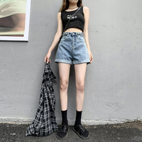 牛仔短裤女夏季2025年薄款高腰潮ins显瘦宽松卷边a字阔腿热裤 31
