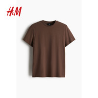 HM男装女装T恤2025夏季圆领短袖简约内搭打底衫T恤0685816 175/108 棕色252
