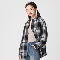 G8真维斯女装衬衣2025春纯棉宽松时尚复古港风女格子长袖衬衫 170/96A/XL