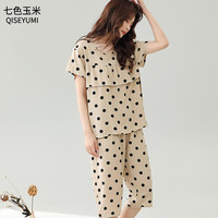 2025新款棉绸睡衣女士防凸点套装夏季薄款短袖七分裤家居服外穿