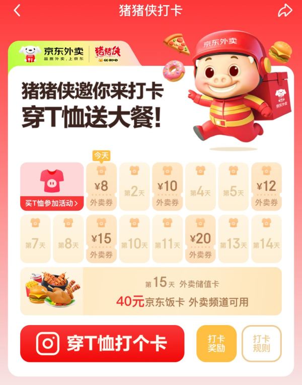 京东×猪猪侠 每日打卡 领外卖餐补优惠券