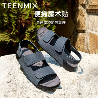天美意2025夏休闲沙滩鞋外穿复古百搭凉鞋男勃肯鞋C5Q05BL5 蓝色 38
