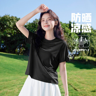 班尼路凉感长城格正肩短袖t恤女2025年夏季薄款正肩休闲上衣Q 浅蓝-纯色 M